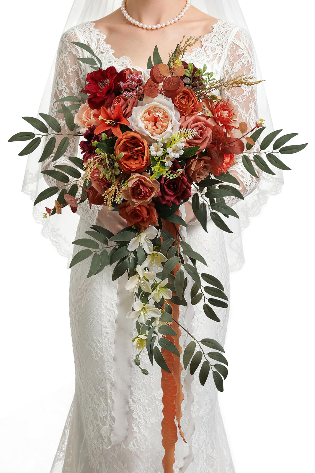 Lisuun Wedding Bouquet for Bride, Round Silk Bridal Flower Bouquet | For Ceremonies, Anniversaries, Bridal Photos and Vase Display After the Wedding