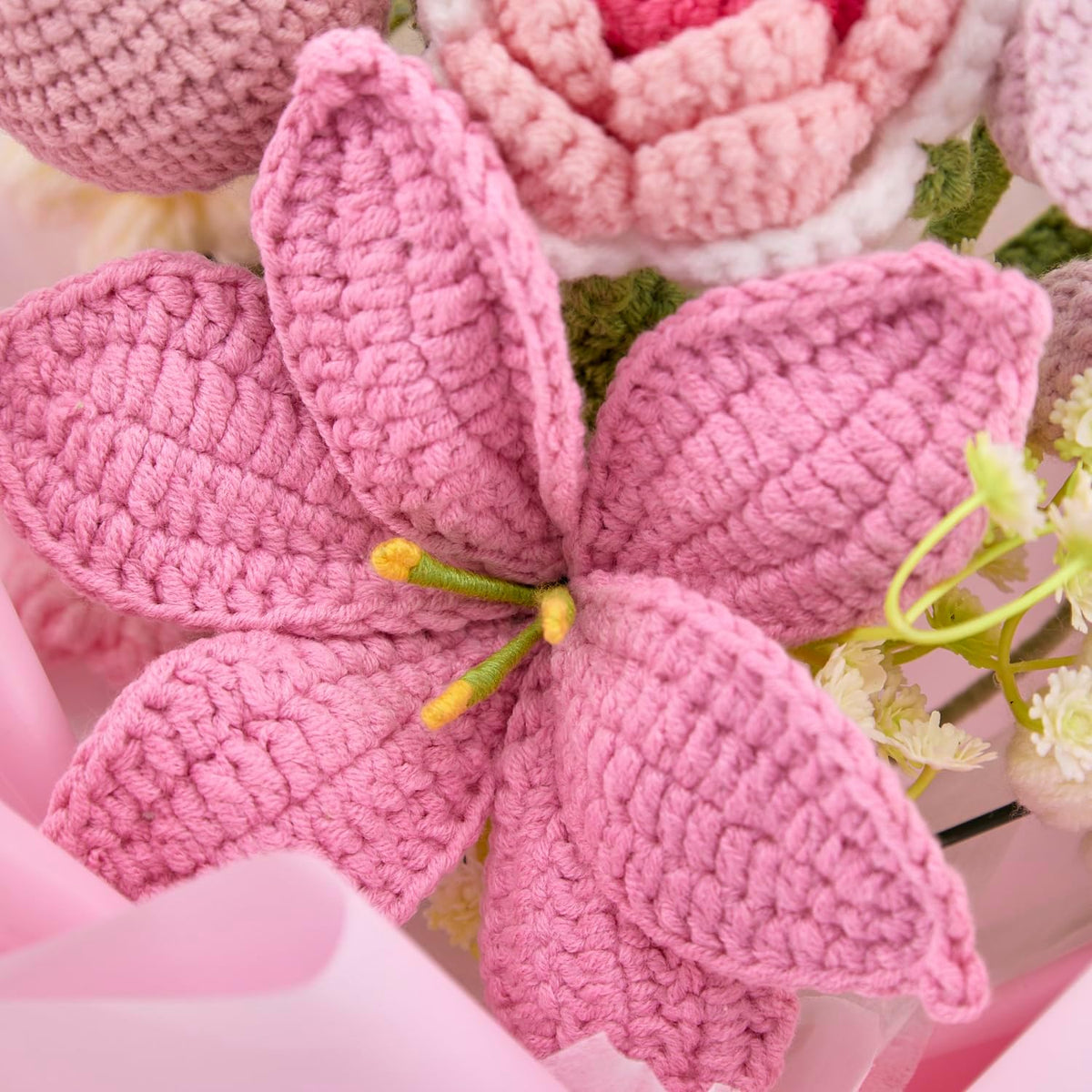 Crochet Flower Bouquet of Pink Lilies, Tulips, Roses, Lily of Valley | Flowers Gifts for Girlfriend,Mom,Granny,Graduation, Anniversary, Birthday Gifts, Christian Gifts