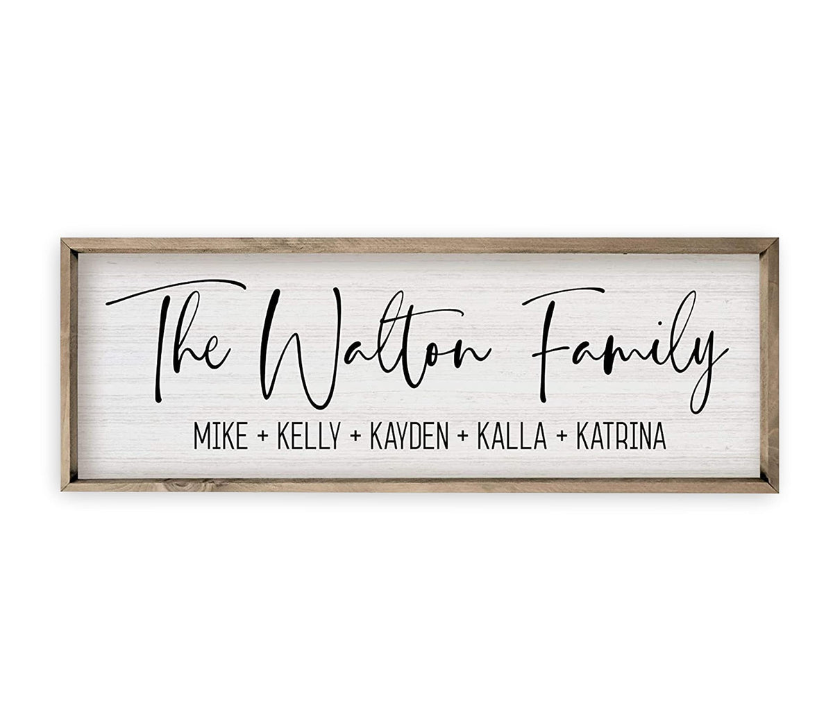 Personalized Framed Family Name Sign 8x24 – Black Frame, Black | solid poplar wood, printed canvas board, no decals, add text and est date, wedding housewarming gift, farmhouse