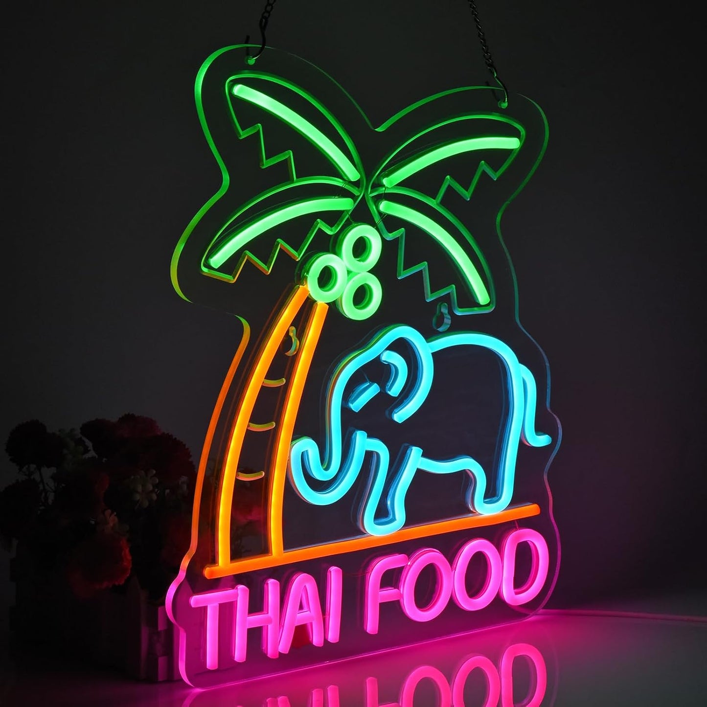 Thai Food Neon Sign for Wall Decor LED Light up Sign Home Kitchen Thailand Restaurant Business Signage Southeast Asian Food Shop 16.1" x 12.6" Led Art Hanging Decorative Gifts