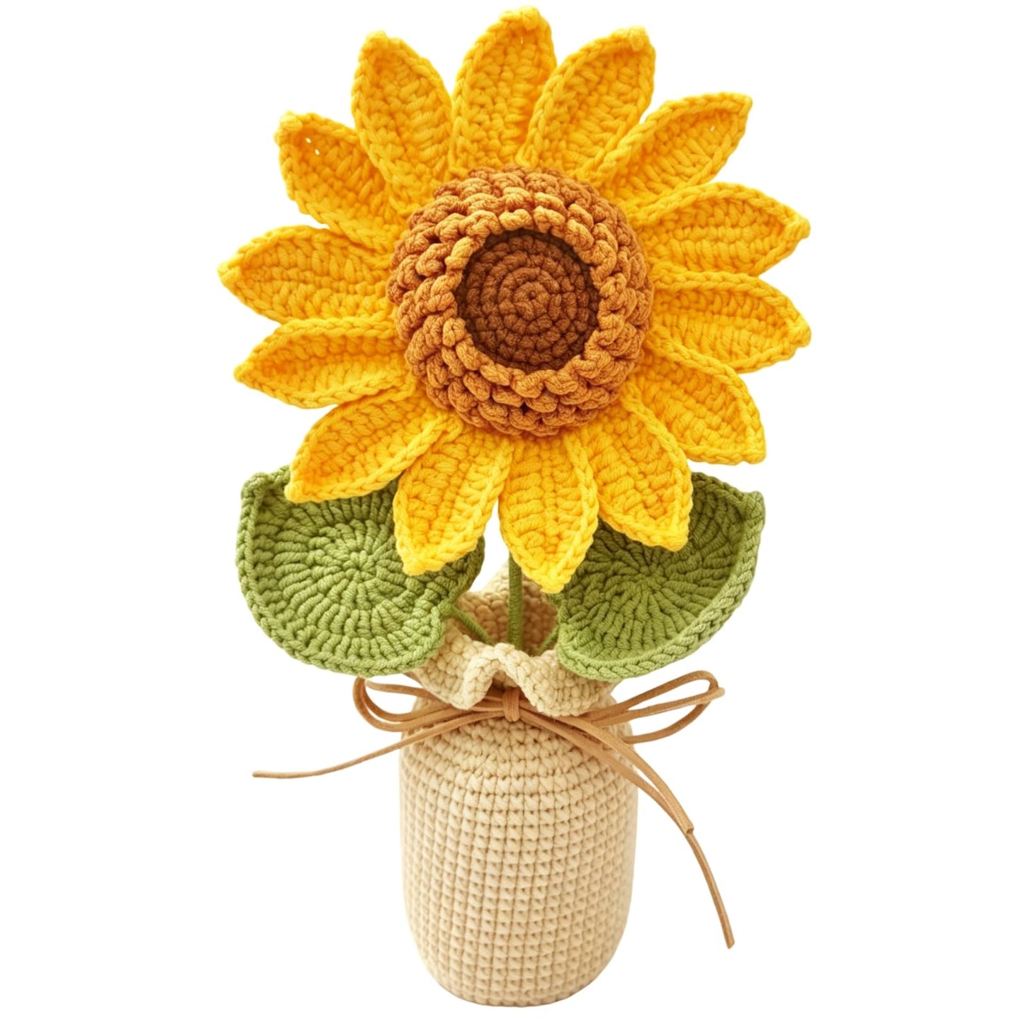 Handmade Crocheted Flowers Sunflower Artificial Flowers (Potted) | Faux Flowers for vase,Decor, Suitable for Home, car, Public Decoration, Holiday Scene Display, Gifting to Friends and Family