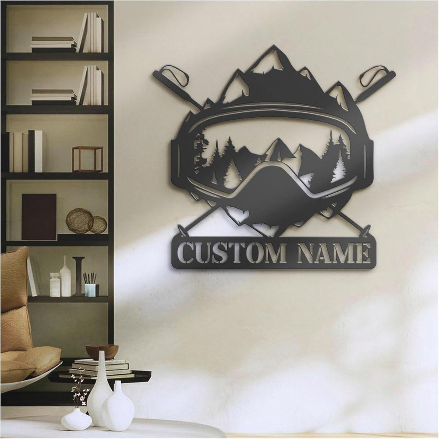 Custom Name Snowboarding Metal Sign Wall with LED Light – Personalized Goggle Design Wall Display for Home, Snowboard Room, Birthday Gift