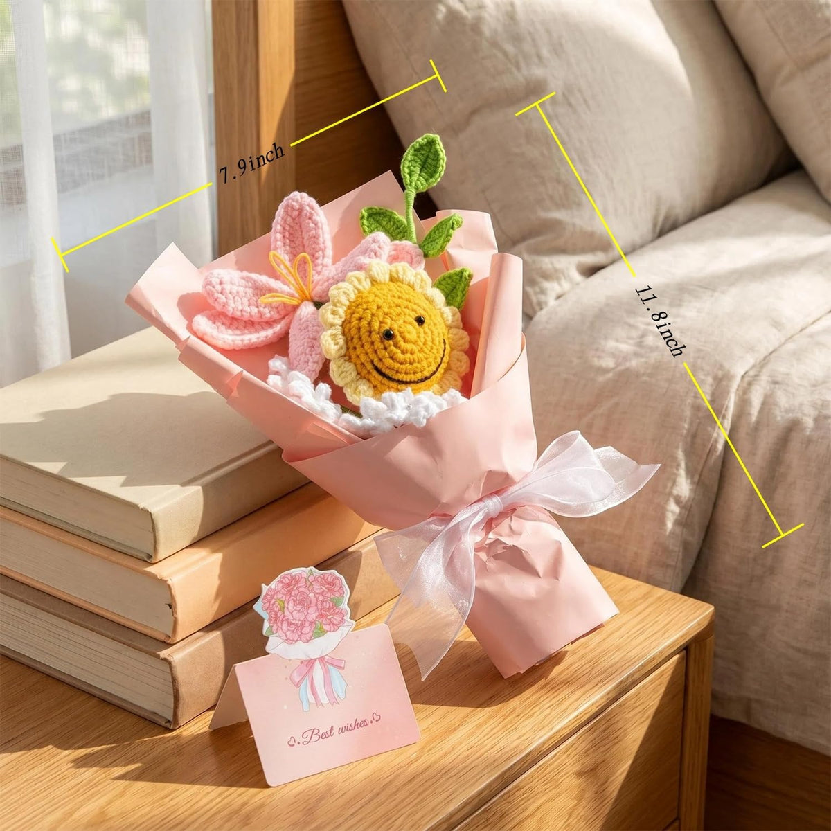 Crochet Flower Bouquet, Handmade Pink Tulip Sunflower Gift for Women | Skin-Friendly Odor-Free Yarn, Everlasting No Watering Needed, Vivid Full-Bloom Shape, Ideal Gift For Mom, Daughter & Sister