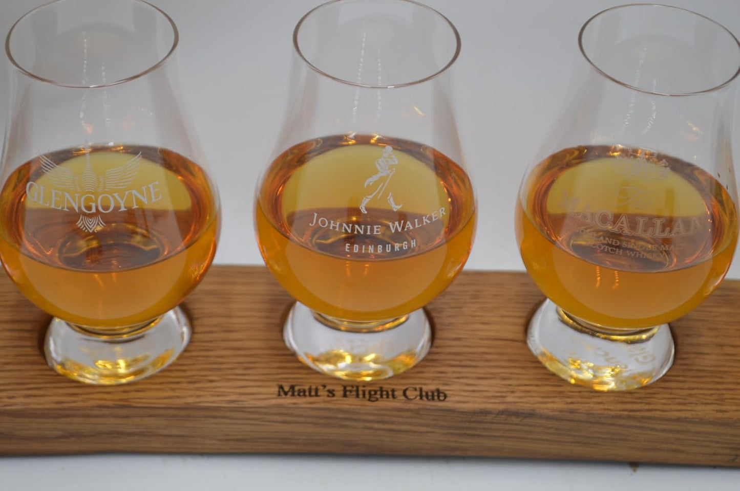 Personalized Laser Engraved Whiskey Glass Flight Tasting Board Holder 3, 4 or 5 Made from a Kentucky Bourbon barrel stave (Glasses Not Included) (5 Glass, English Chestnut)
