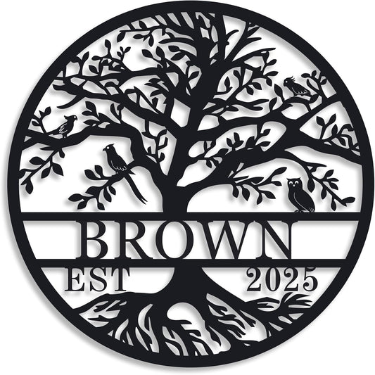 Personalized Tree of Life Metal Sign, Custom Family Name Wall Decor with Established Year, Metal Tree Wall Art for Home, Living Room, Front Door, Housewarming