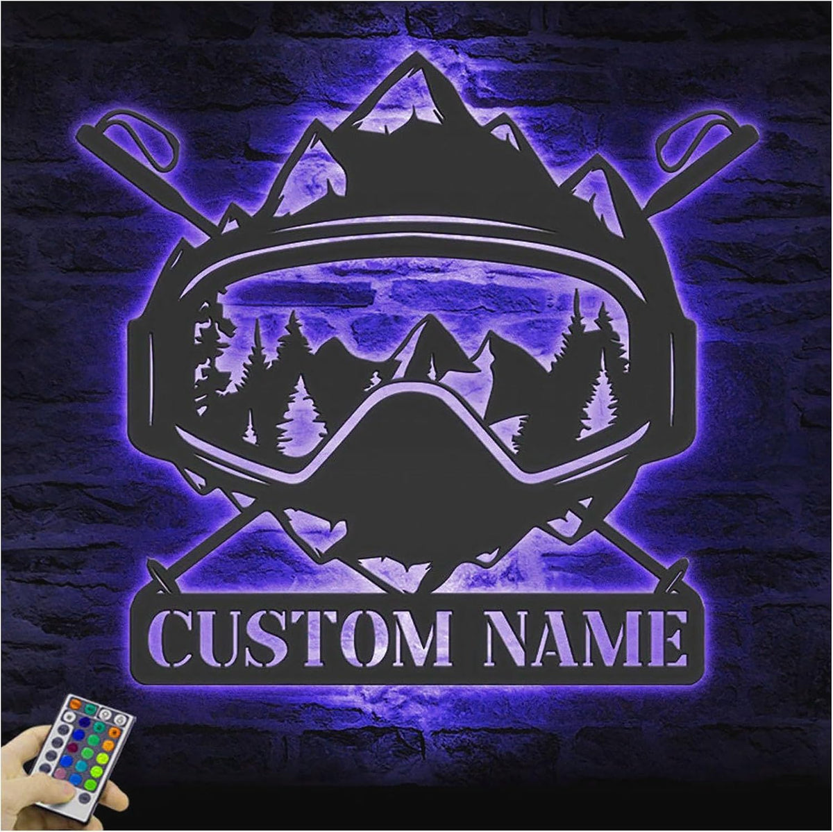 Custom Name Snowboarding Metal Sign Wall with LED Light – Personalized Goggle Design Wall Display for Home, Snowboard Room, Birthday Gift