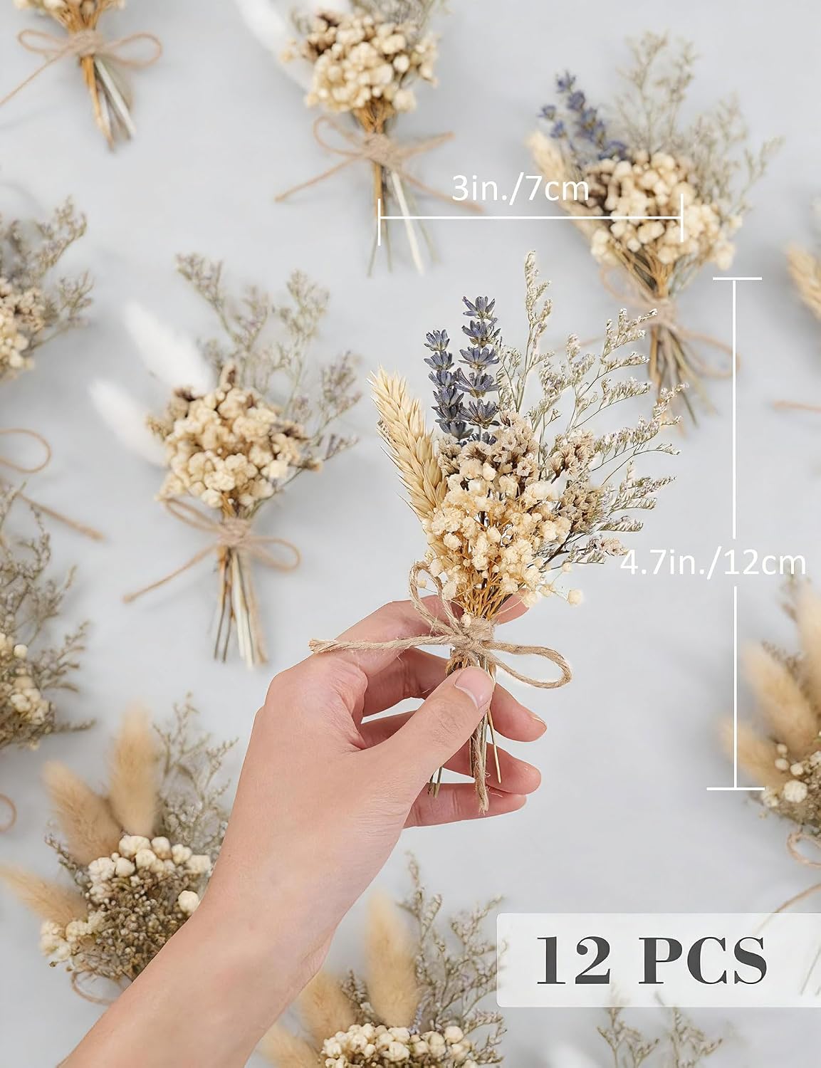xin's convey Mini Flower Bouquet Set (12pcs), Cake Bouquet, Dried Flower Decoration, Shooting Prop, Envelope Decoration Dried Flower(Primary Colour)