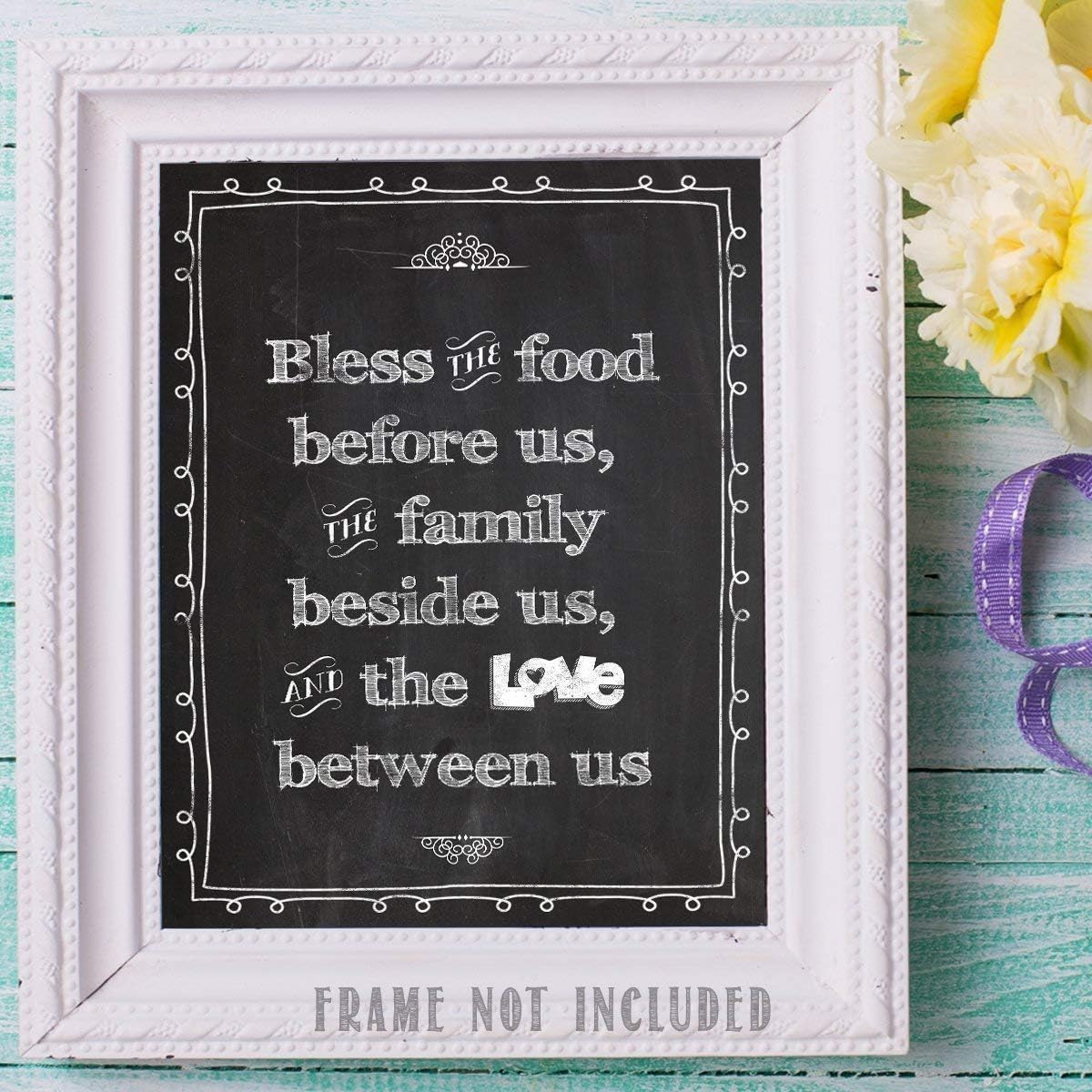 Bless the Food Before Us Print - Unique Kitchen Picture Wall Decoration and Dining Room Display, Great Housewarming New Home Gift, Chalkboard Style 11x14 Unframed Typography Art Print Poster