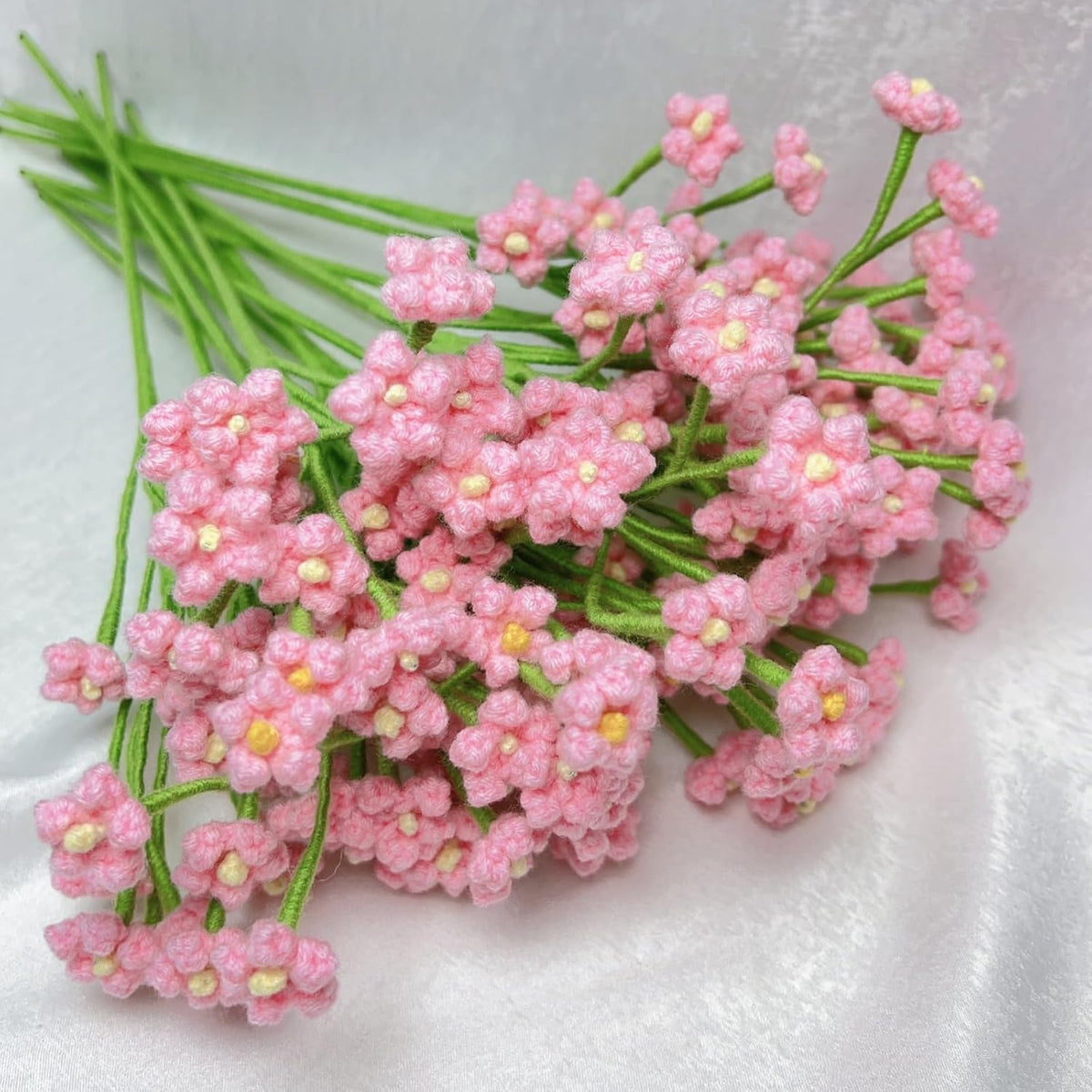 3Pcs Handmade Crochet Baby's Breath Bouquet, Bendable Stem Gypsophila, Forever Yarn Flower for Graduation Mother's Day Birthday Gift, Boho Farmhouse Desk Bedroom Home Decor(Pink)