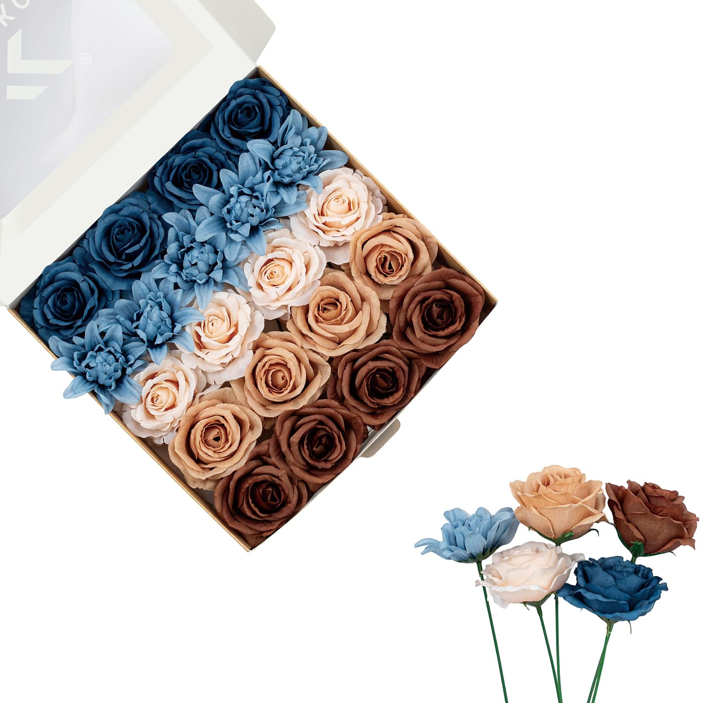 Artificial Flowers DIY Bouquet Combo Faux Rose for Home Decor | Blue White Yellow Fake Dahlia Daisy Hydrangea for Vase, Floral Arrangement, Centerpieces, Wedding Arches, Party Décor