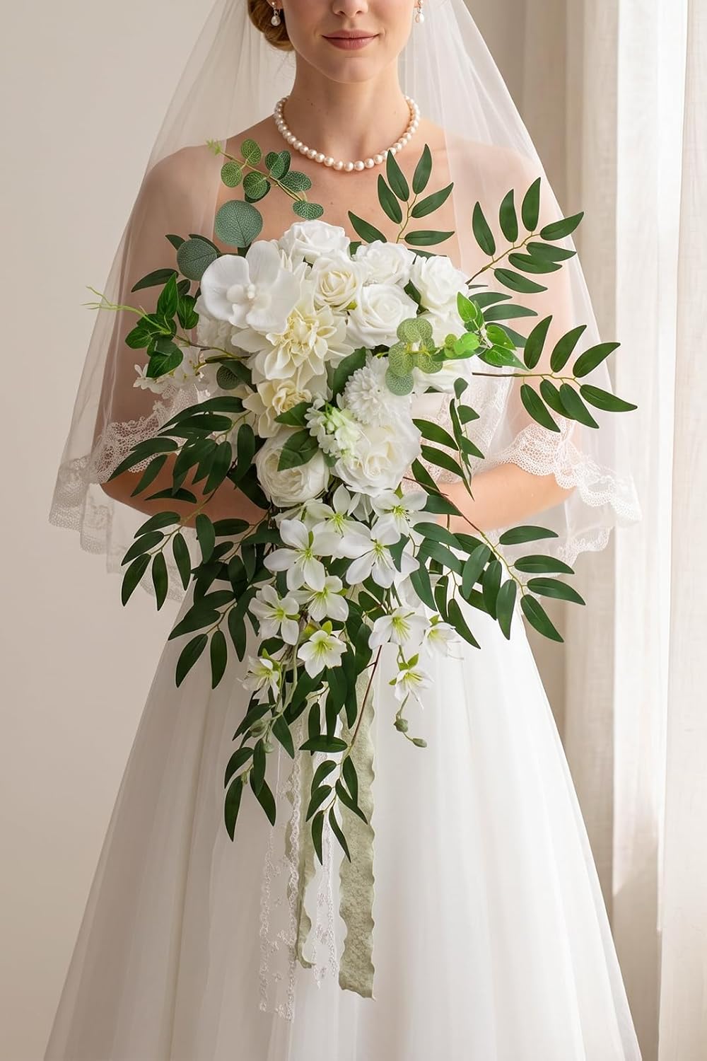 Lisuun Wedding Bouquet for Bride, Round Silk Bridal Flower Bouquet | For Ceremonies, Anniversaries, Bridal Photos and Vase Display After the Wedding
