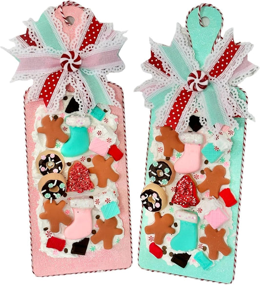 Handmade Faux Sweets Christmas Holiday Charcuterie Board - Pink or Mint Green - 12"x4.5" - TCT Crafts (Pink)