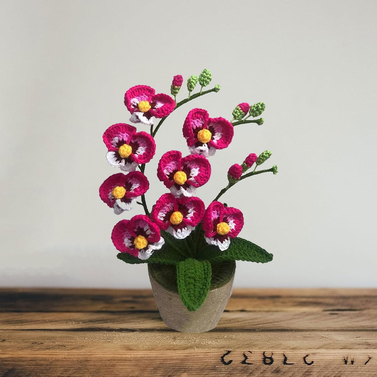 Crochet Moth Orchids Potted Plant, Handmade Knitted Artificial Butterfly Orchids for Home Office Indoor Outdoor Decor Mother's Day, Valentine's Day, Birthday Gift (Pink)