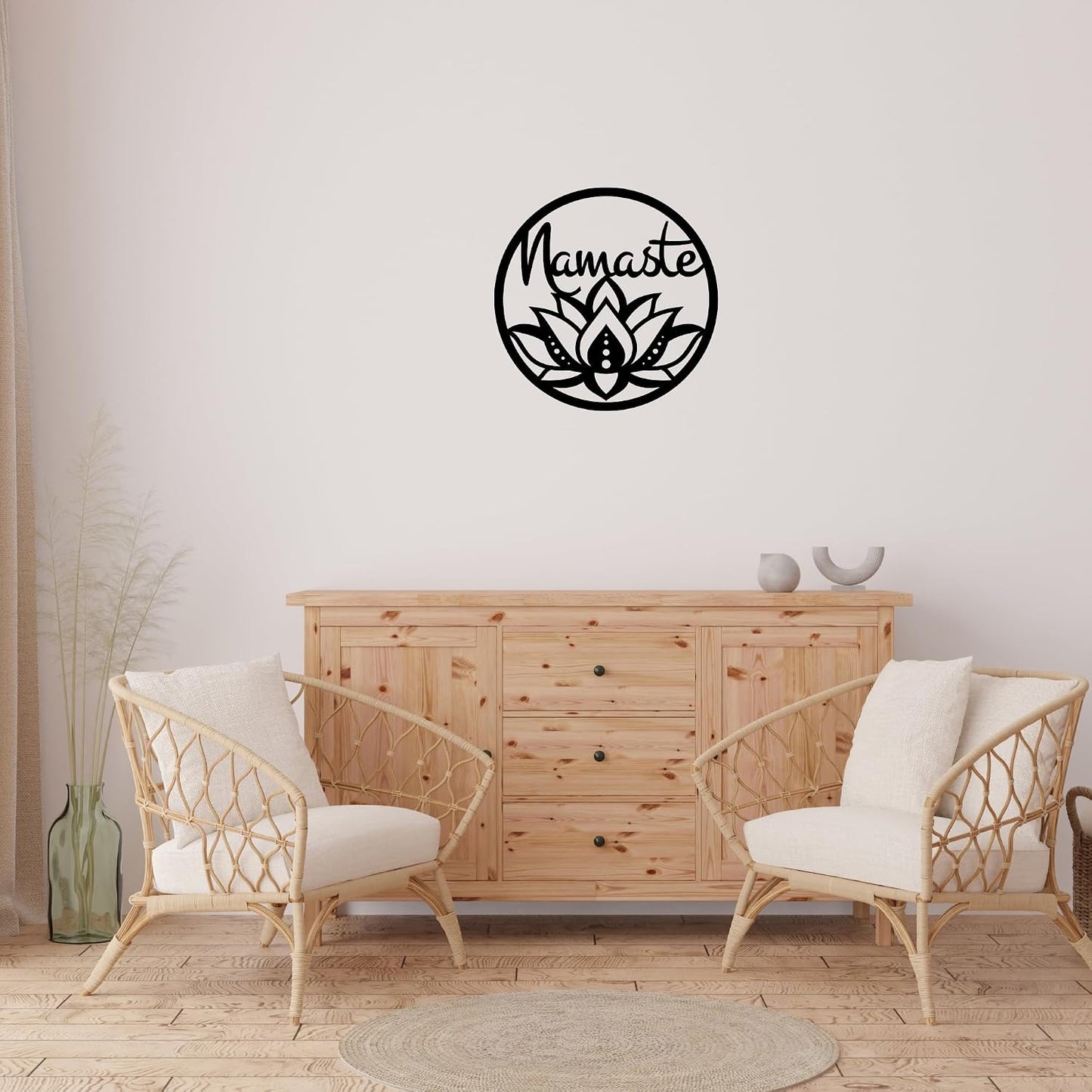 Namaste Lotus Flower Wall Hanging – Handmade Yoga Inspired Metal Décor, Boho Spiritual Artwork for Meditation Room, Mindfulness Studio, or Peaceful Home Accent