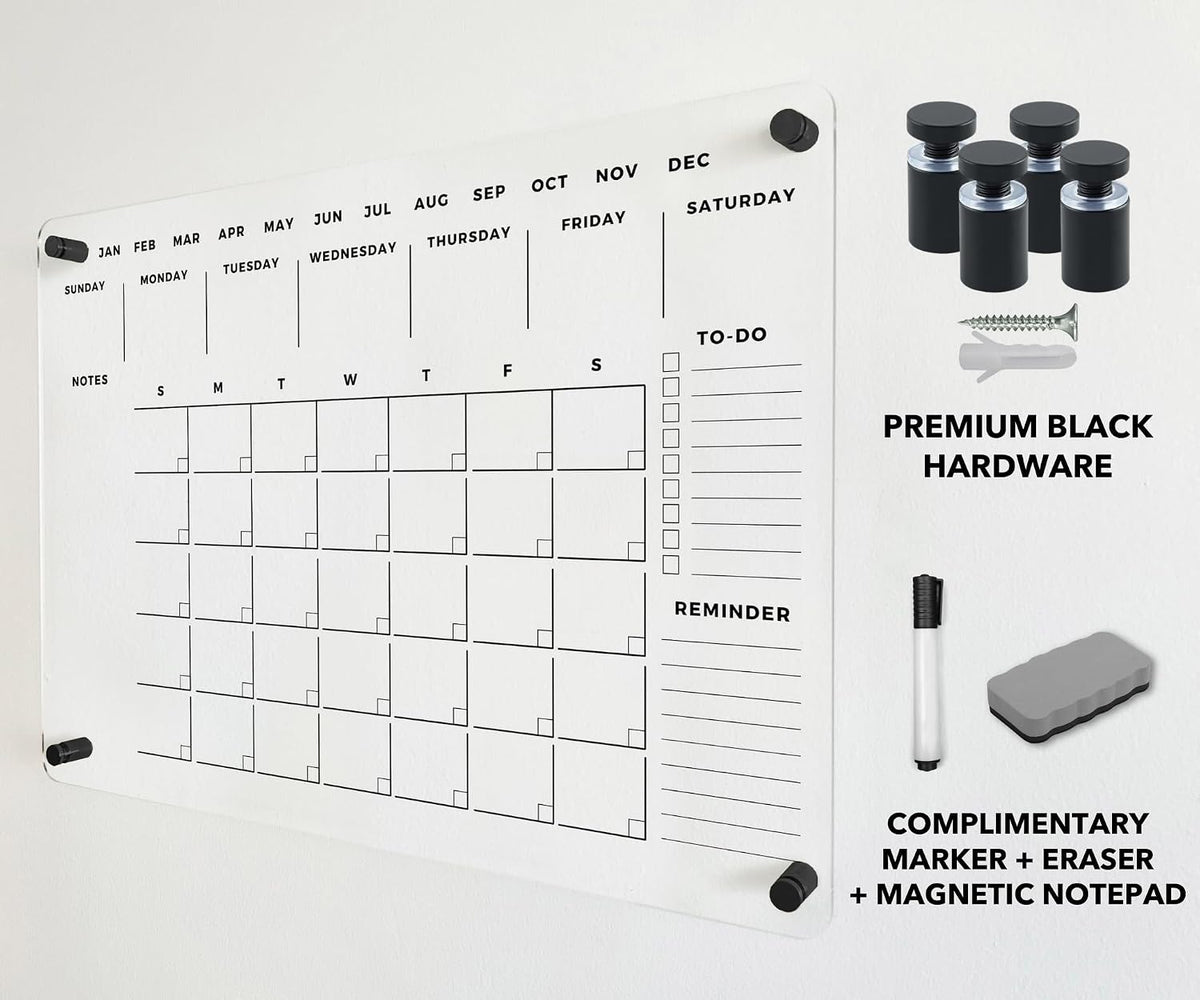Weekly Premium Large Glass Calendar - Reusable Board for Office and Home - Dry Erase Board - Acrylic Wall Planner w Marker (40x28'' (XLarge))
