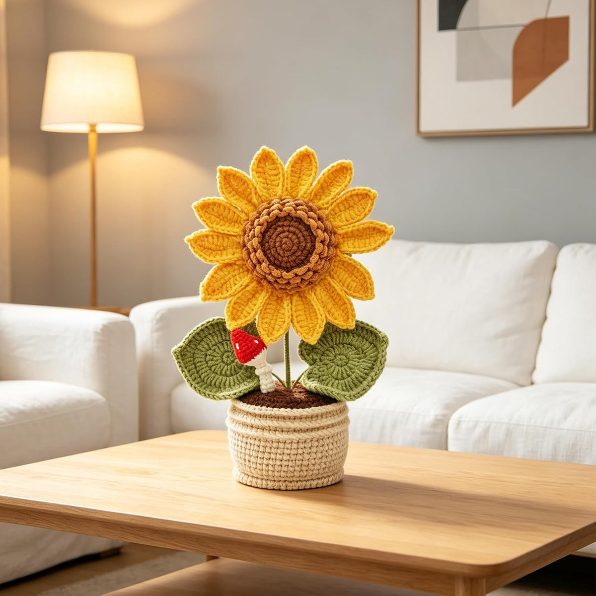 Handmade Crocheted Flowers Sunflower Artificial Flowers (Potted) | Faux Flowers for vase,Decor, Suitable for Home, car, Public Decoration, Holiday Scene Display, Gifting to Friends and Family