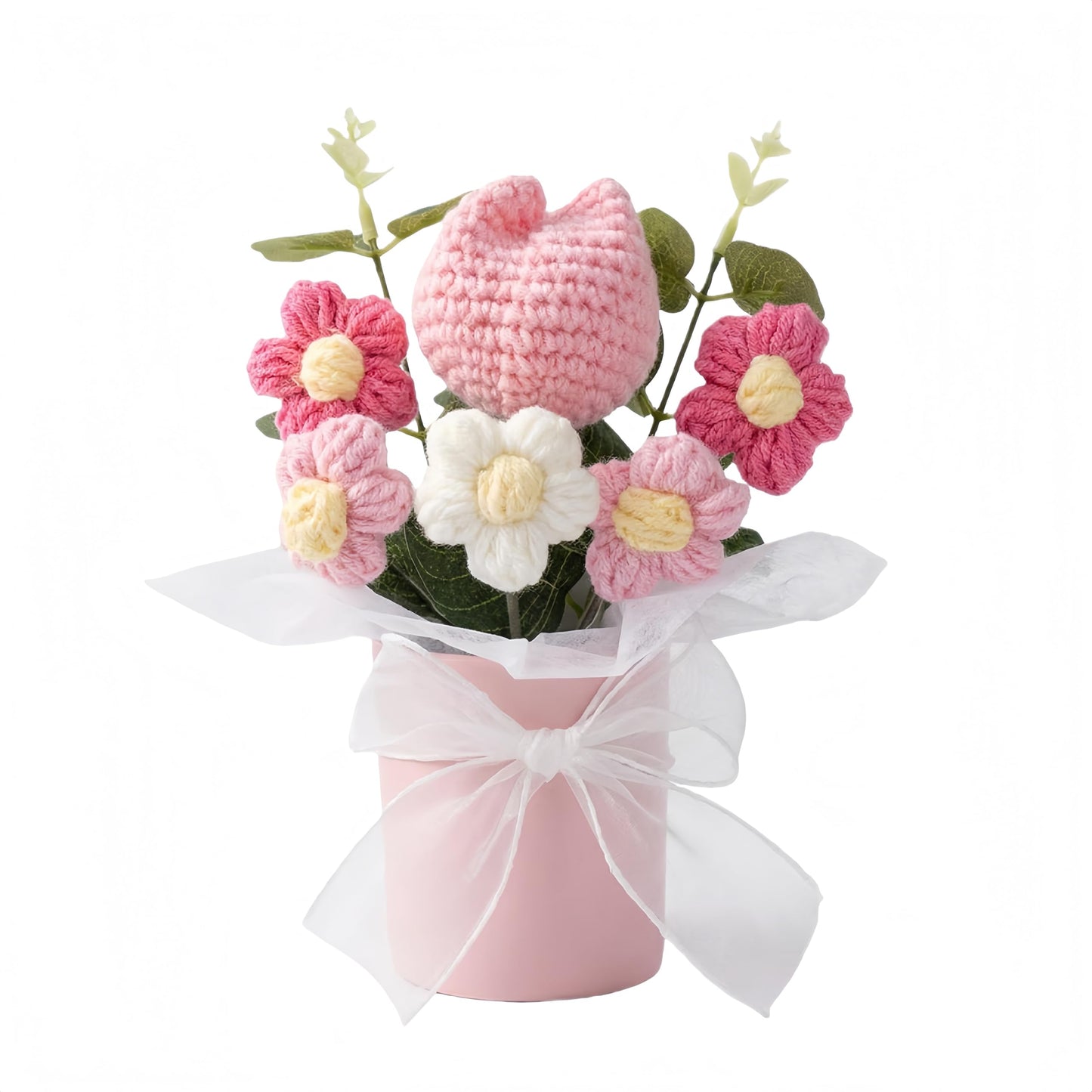 Crochet Flower Bouquet, Handmade BlueTulip Rose Gift for Women(with Card) | Skin-Friendly Odor-Free Yarn, Everlasting No Watering Needed,Vivid Full-Bloom Shape, Ideal Gift For Mom, Daughter & Sister