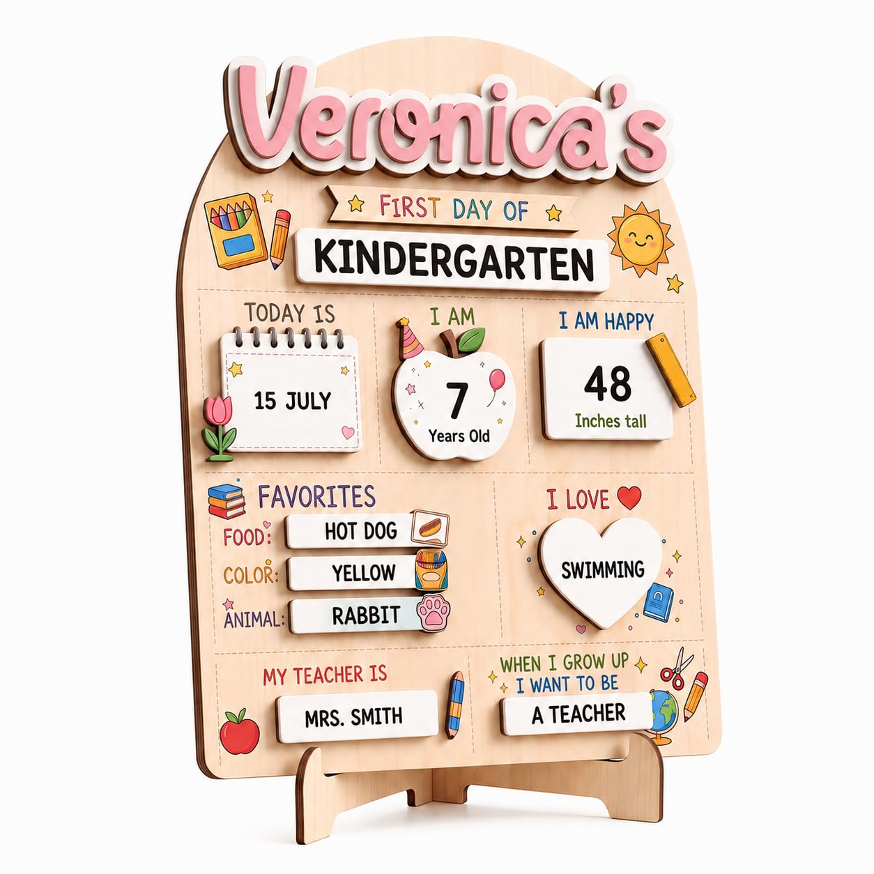 Personalized First and Last Day of School Board with Custom Name, 2-Layer Wooden Dry Erase Sign, Reusable Back to School Photo Prop for Kids