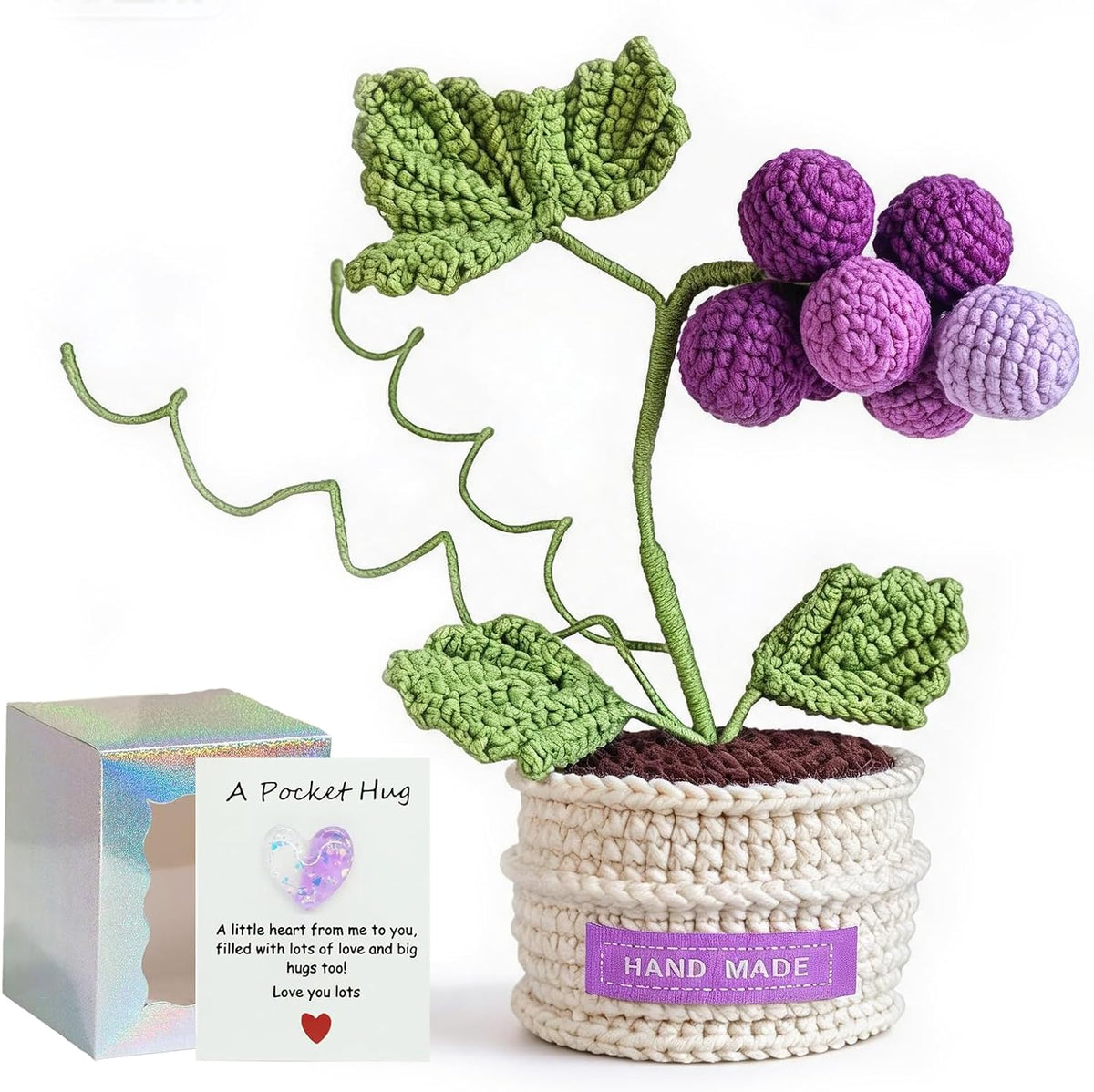 Hand-Made Crochet Red Roses with Pocket Hug Card and Gift Box, Knitted Artificial Flowers for Home Room Table Office Decor and Appreciation Gifts for Family Girlfriend Other Half Mothers Day