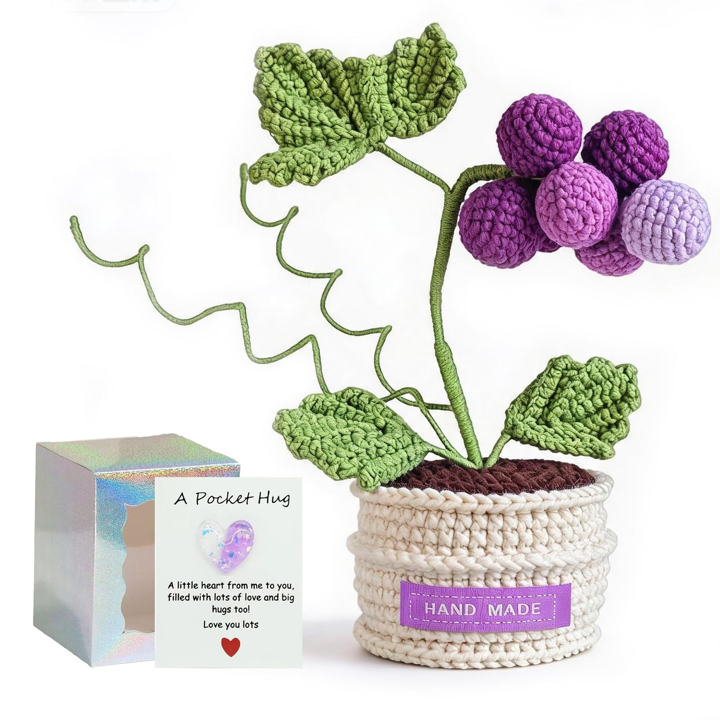 Hand-Made Crochet Red Roses with Pocket Hug Card and Gift Box, Knitted Artificial Flowers for Home Room Table Office Decor and Appreciation Gifts for Family Girlfriend Other Half Mothers Day