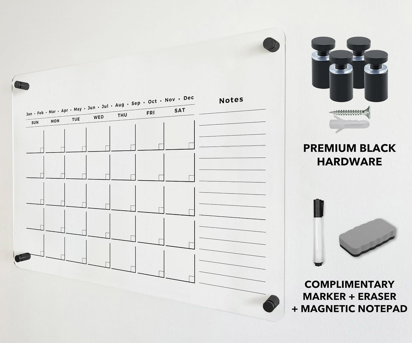 Oversize Acrylic Premium Calendar for Wall - Home Office Monthly Glass - Customizable Thick Clear Dry Erase Board - Calendar 2026 Dry Erase Planner (18x14'' (Small))