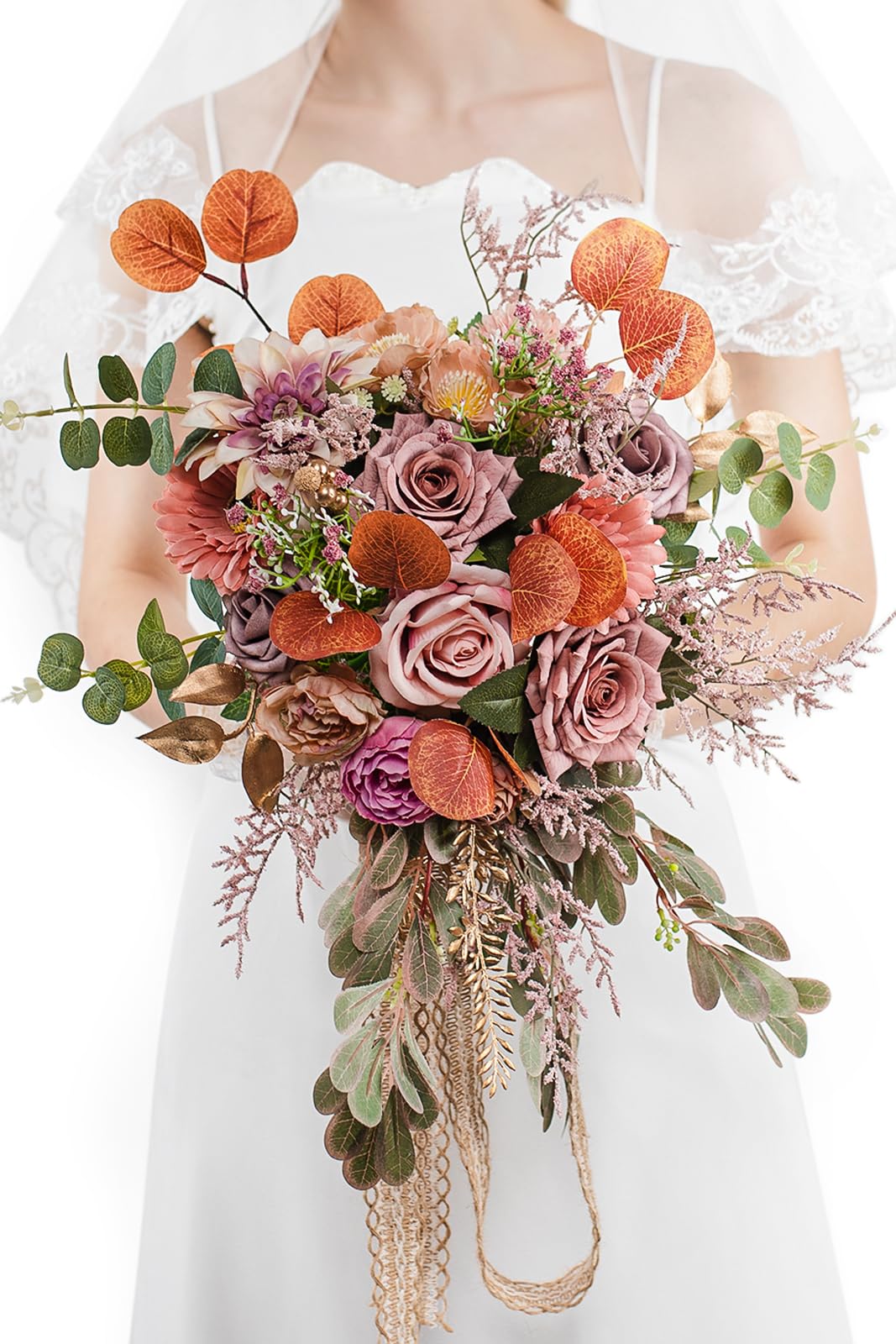 Lisuun Wedding Bouquet for Bride, Round Silk Bridal Flower Bouquet | For Ceremonies, Anniversaries, Bridal Photos and Vase Display After the Wedding