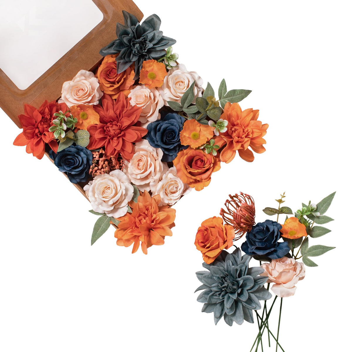 Artificial Flowers DIY Bouquet Combo Faux Rose for Home Decor | Blue White Yellow Fake Dahlia Daisy Hydrangea for Vase, Floral Arrangement, Centerpieces, Wedding Arches, Party Décor