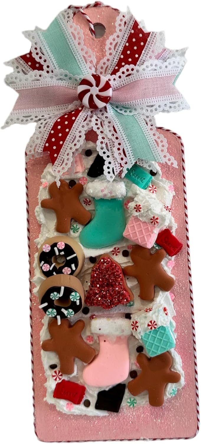 Handmade Faux Sweets Christmas Holiday Charcuterie Board - Pink or Mint Green - 12"x4.5" - TCT Crafts (Pink)