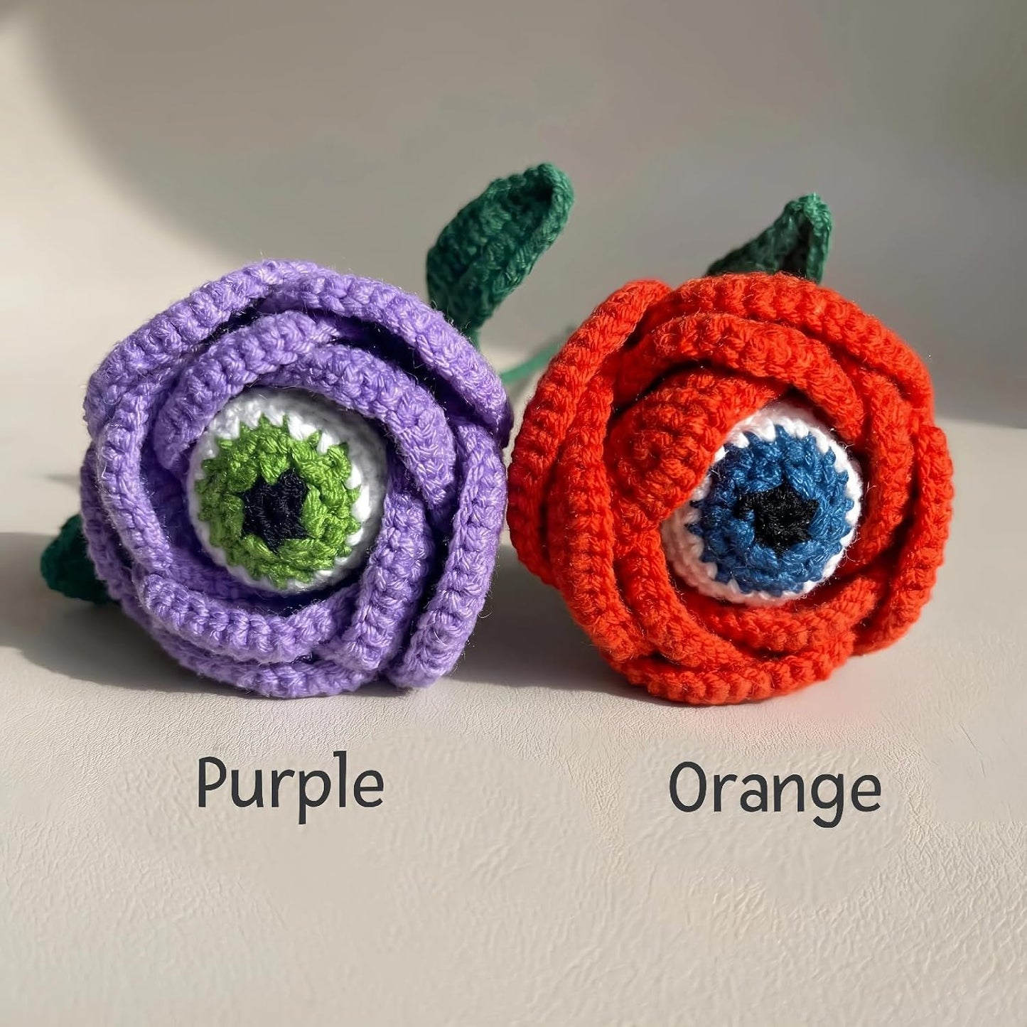 1PC Spooky Crochet Rose Flower with Knitted Evil Eye, Gothic Artificial Flower, Handmade Crochet Gift for Graduation Anniversary Birthday Halloween, Floral Bouquet Décor for Home Office(A-Purple)