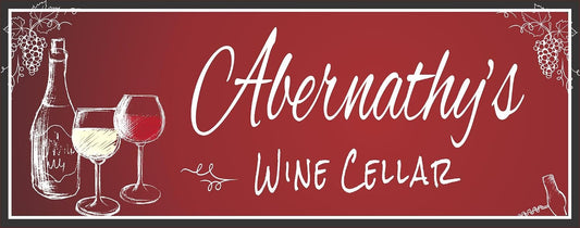 Personalized Wine Cellar Wall Art – Custom Red Chalkboard Style Sign with Wine Bottle & Glass Graphics, Grape Accents, Editable Text for Home or Bar