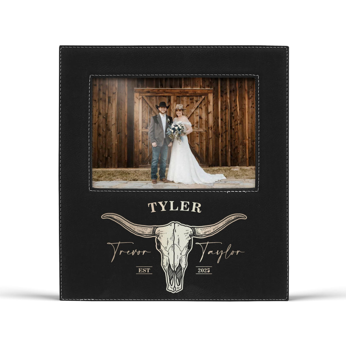 Alterd Industries Customized Picture Frames 8x10 with 4x6 Photo Display - Gift of Anniversary for Couples - Engagement Photo Display Frame with Names - Custom Photo Frame (Script - White/Black - 4x6)