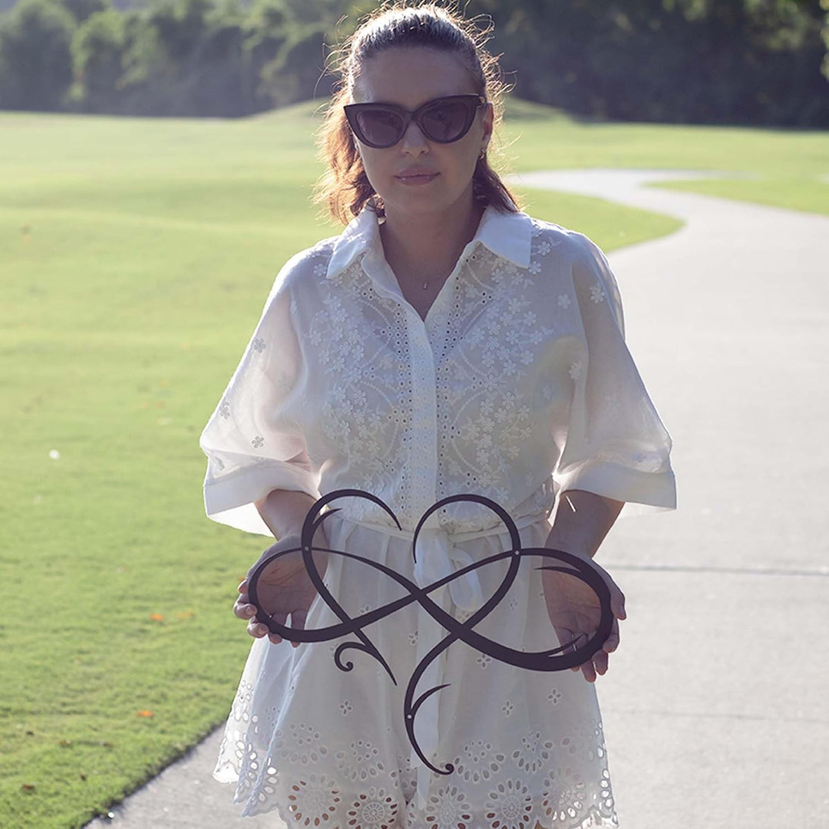 Infinity Heart Metal Wall Art, Modern Love Symbol Home Decor | Intertwined heart and infinity design in 16-gauge steel with a matte powder-coated finish for indoor or outdoor display.