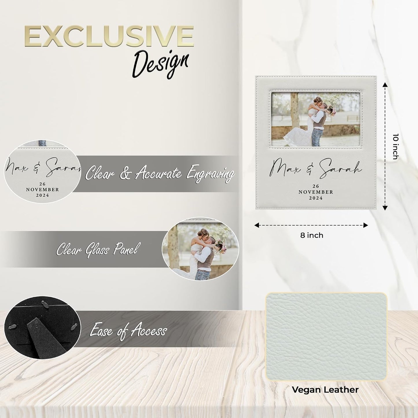 Alterd Industries Customized Picture Frames 8x10 with 4x6 Photo Display - Gift of Anniversary for Couples - Engagement Photo Display Frame with Names - Custom Photo Frame (Script - White/Black - 4x6)