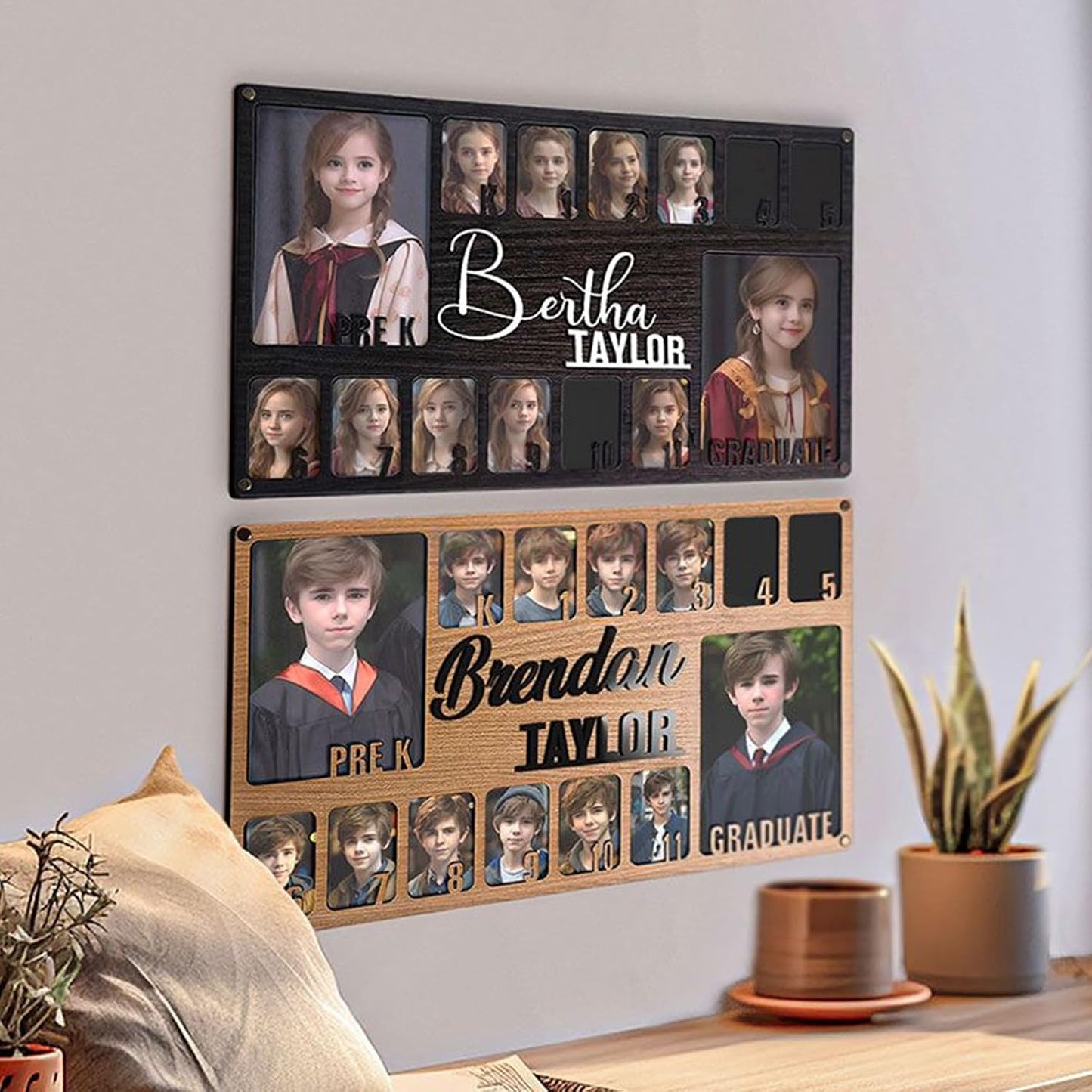 Personalized Pre K to Graduation School Picture Frame, Name Custom Grade School Year Photo Frame Graduation Photo Display Board Memories Keepsake Gift for Kids
