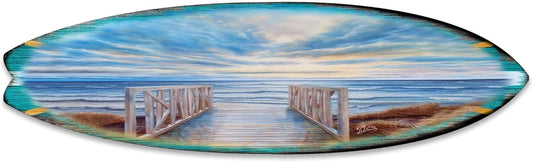 36-inch Wooden Pier Surfboard Wall Art, Handcrafted Coastal Holiday Décor by G. Debrekht