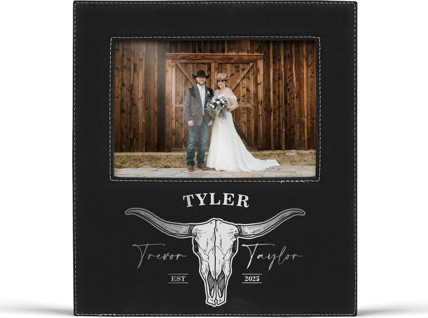 Alterd Industries Customized Picture Frames 8x10 with 4x6 Photo Display - Gift of Anniversary for Couples - Engagement Photo Display Frame with Names - Custom Photo Frame (Script - White/Black - 4x6)