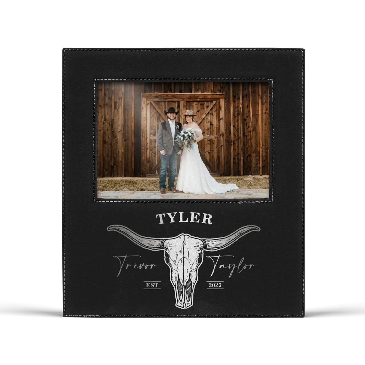 Alterd Industries Customized Picture Frames 8x10 with 4x6 Photo Display - Gift of Anniversary for Couples - Engagement Photo Display Frame with Names - Custom Photo Frame (Script - White/Black - 4x6)