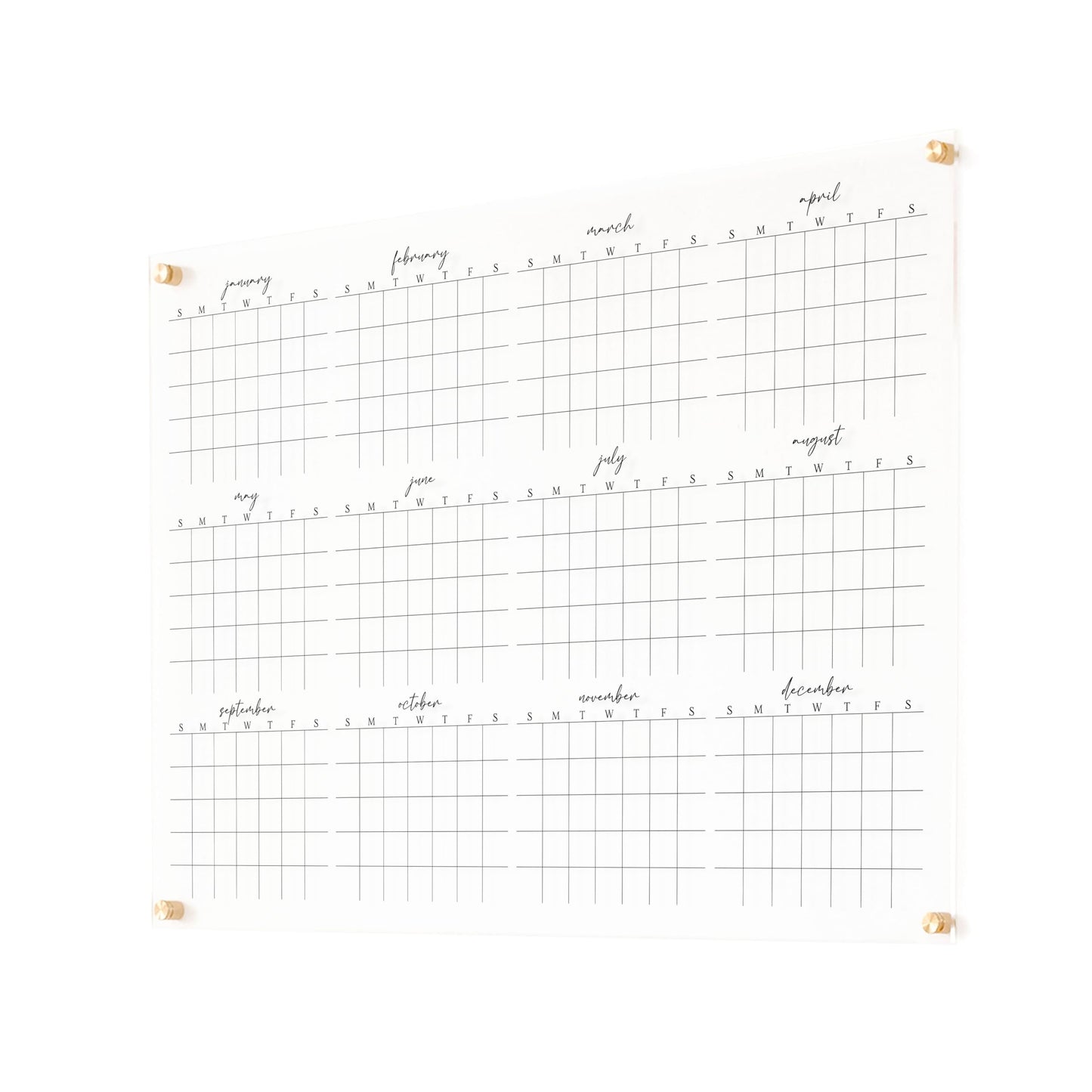 Full Year Wall Calendar, Yearly Wall Calendar 2025, Clear Wall Calendar, Acrylic Calendar, Dry Erase Calendar, Large 2025 Wall Calendar (Cursive, Champagne Gold, 31"x23" + 9"x23" slim board)