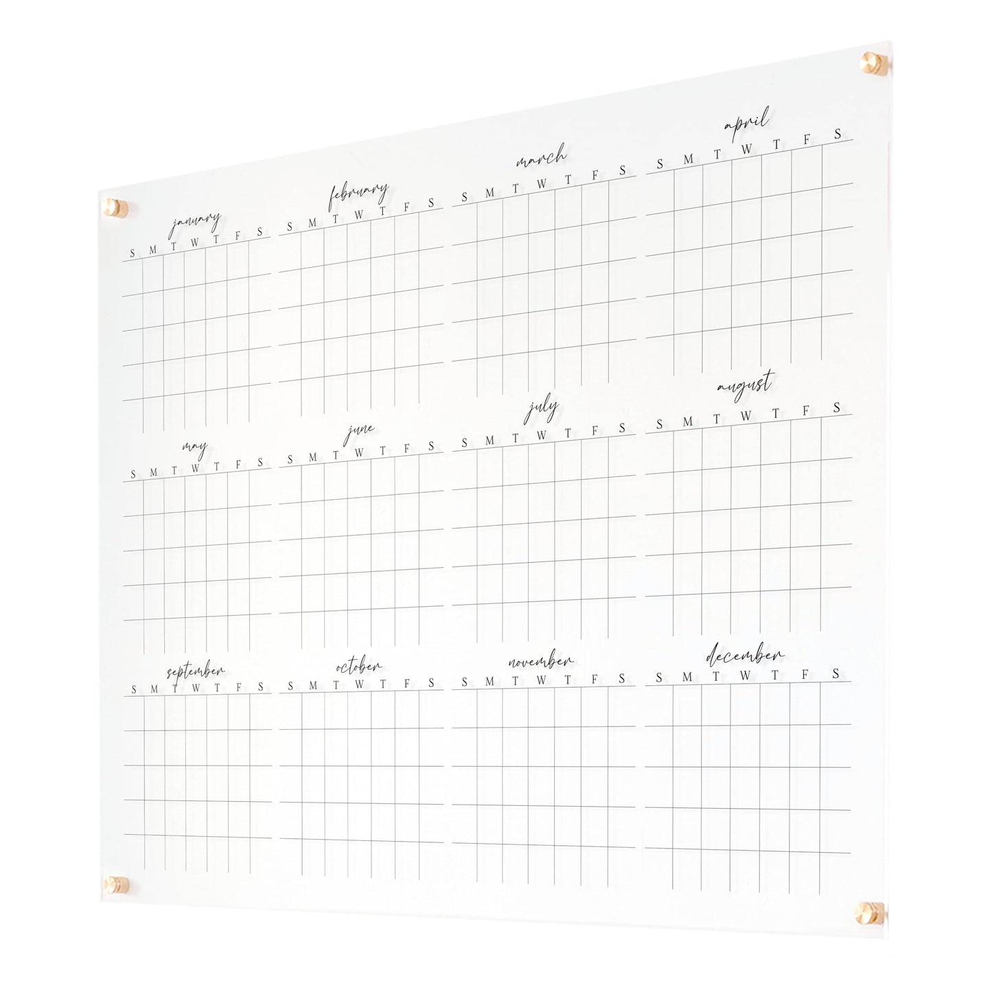 Full Year Wall Calendar, Yearly Wall Calendar 2025, Clear Wall Calendar, Acrylic Calendar, Dry Erase Calendar, Large 2025 Wall Calendar (Cursive, Champagne Gold, 31"x23" + 9"x23" slim board)