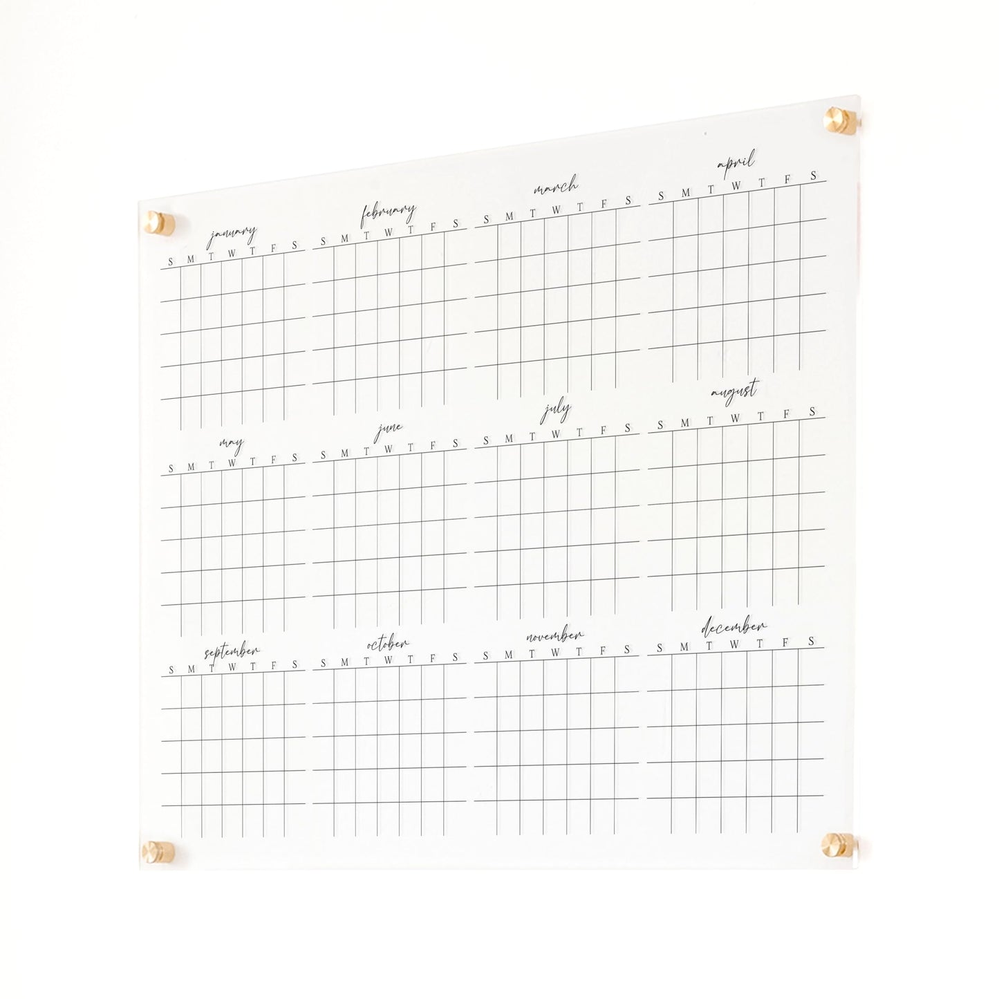 Full Year Wall Calendar, Yearly Wall Calendar 2025, Clear Wall Calendar, Acrylic Calendar, Dry Erase Calendar, Large 2025 Wall Calendar (Cursive, Champagne Gold, 31"x23" + 9"x23" slim board)