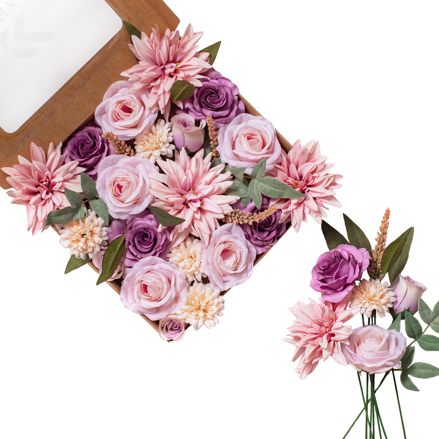 Artificial Flowers DIY Bouquet Combo Faux Rose for Home Decor | Blue White Yellow Fake Dahlia Daisy Hydrangea for Vase, Floral Arrangement, Centerpieces, Wedding Arches, Party Décor