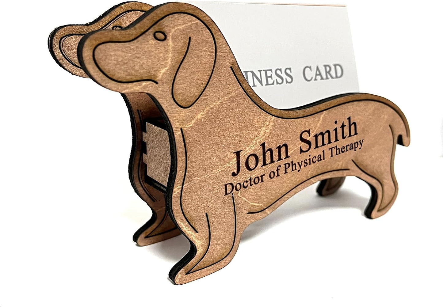 Personalized Wood Business Card Holder for Desk,Desk Name Plate Personalized,Name Plate for Desk,Business Card Holder Display for Desk (Dog)