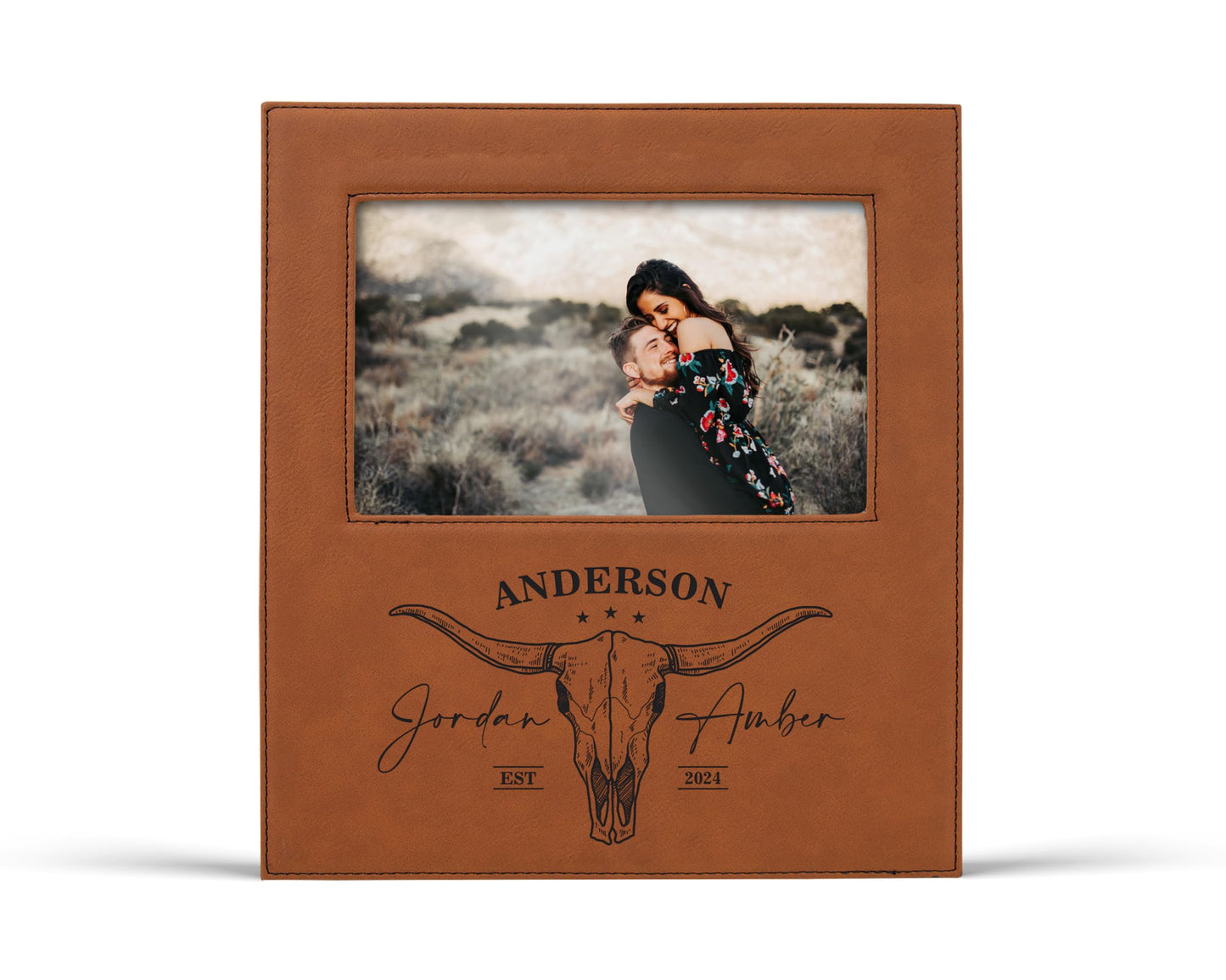 Alterd Industries Customized Picture Frames 8x10 with 4x6 Photo Display - Gift of Anniversary for Couples - Engagement Photo Display Frame with Names - Custom Photo Frame (Script - White/Black - 4x6)