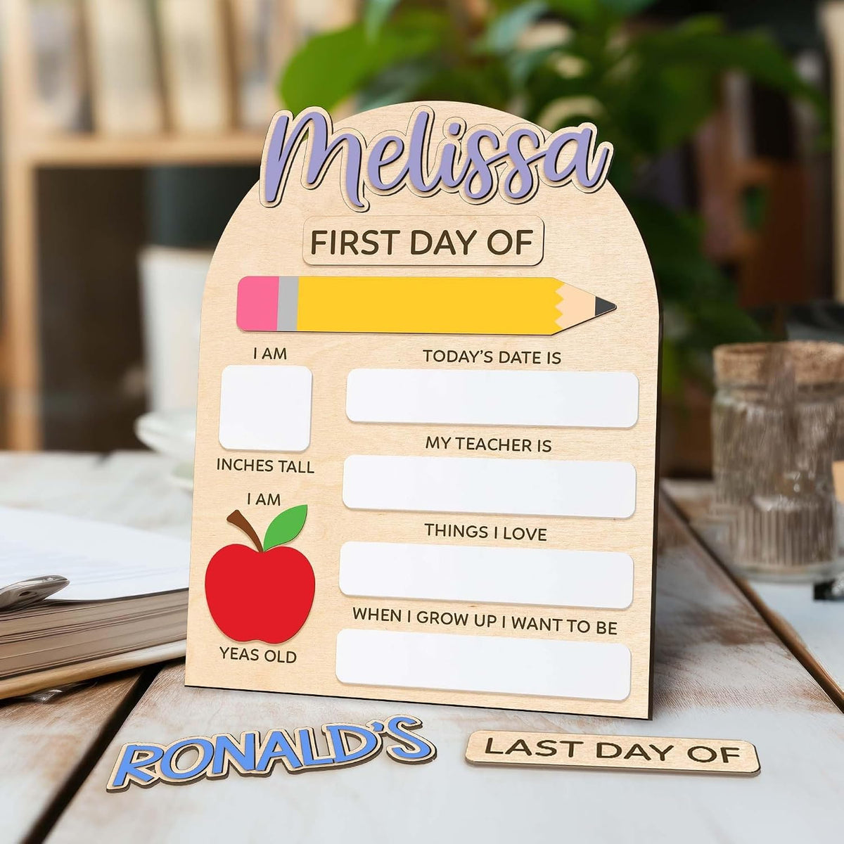 Custom Wooden First & Last Day of School Sign with Personalized Cut-Out Name – Reusable Dry Erase School Board for Preschool, Pre-K & Kindergarten Kids, Includes Marker, 8x10 & 10x12 (D10)