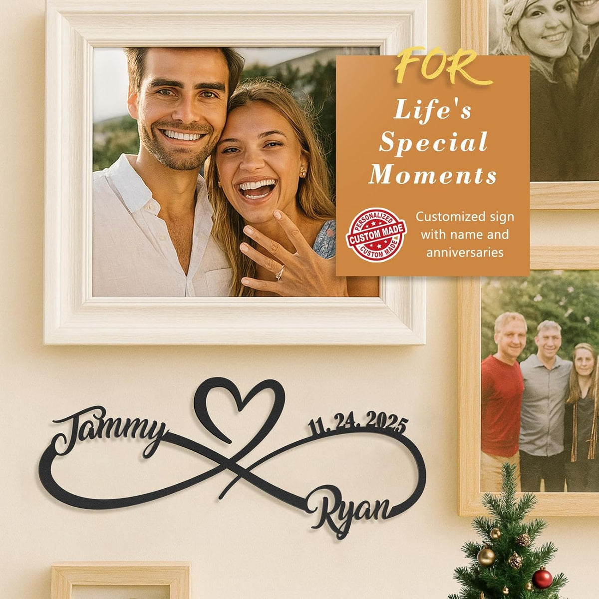 NOAHAMMER Personalized Anniversary Wedding Gifts for Couples, Customized Metal Infinity Signs with Names & Date, Love Heart Unique Wall Art for Newlyweds Valentine's Day Gift