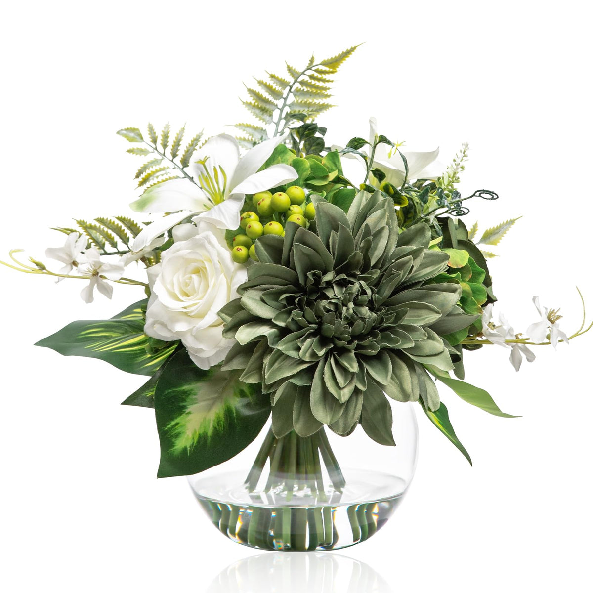 WELL KNOWN Artificial Flowers with Vase, Silk Blue & White Flower Bouquet | Hydrangea Peony in Vase with Faux Water for Home Decor, Fake Tulips Flower Arrangements for Wedding Party Table Centerpieces