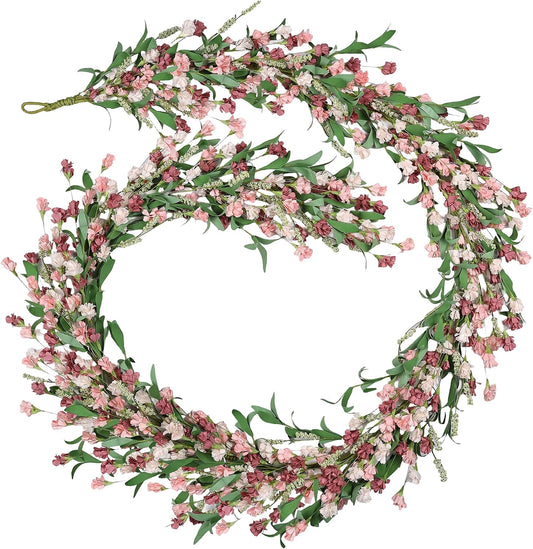 6ft Spring Summer Flower Garland, Artificial Floral Vine for Wall Backdrop Mantle Fireplace Stair Table Wedding Arch, All Season Home Door Porch Decor (Pink)