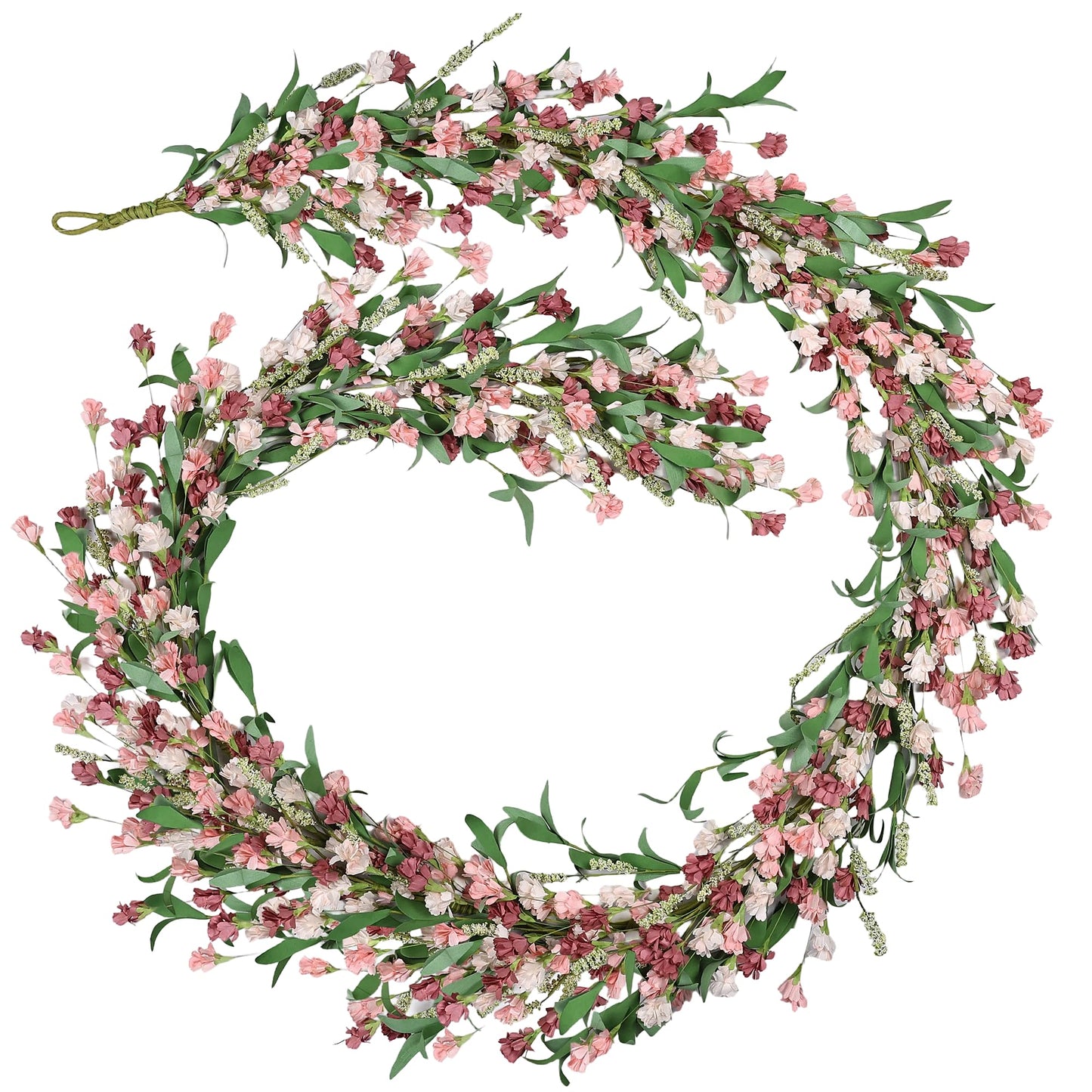 6ft Spring Summer Flower Garland, Artificial Floral Vine for Wall Backdrop Mantle Fireplace Stair Table Wedding Arch, All Season Home Door Porch Decor (Pink)