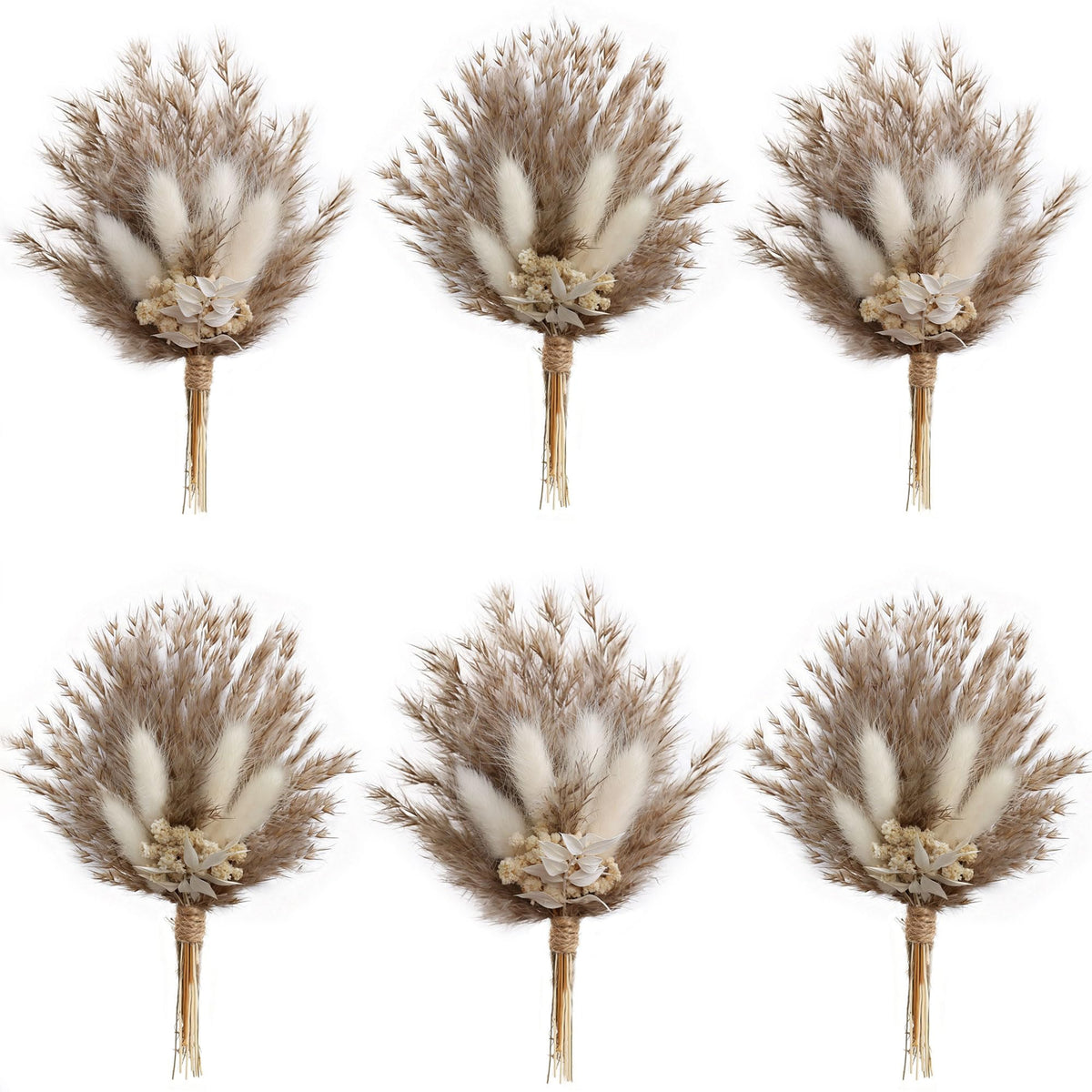 Mini Dried Flower Bouquet Set of 6, Pampas Grass Boho Wedding Table Centerpieces, Boutonniere for Men, Dry Flowers, Personalized Bridesmaid Gift Box, Small Bottles Decoration (Rose)