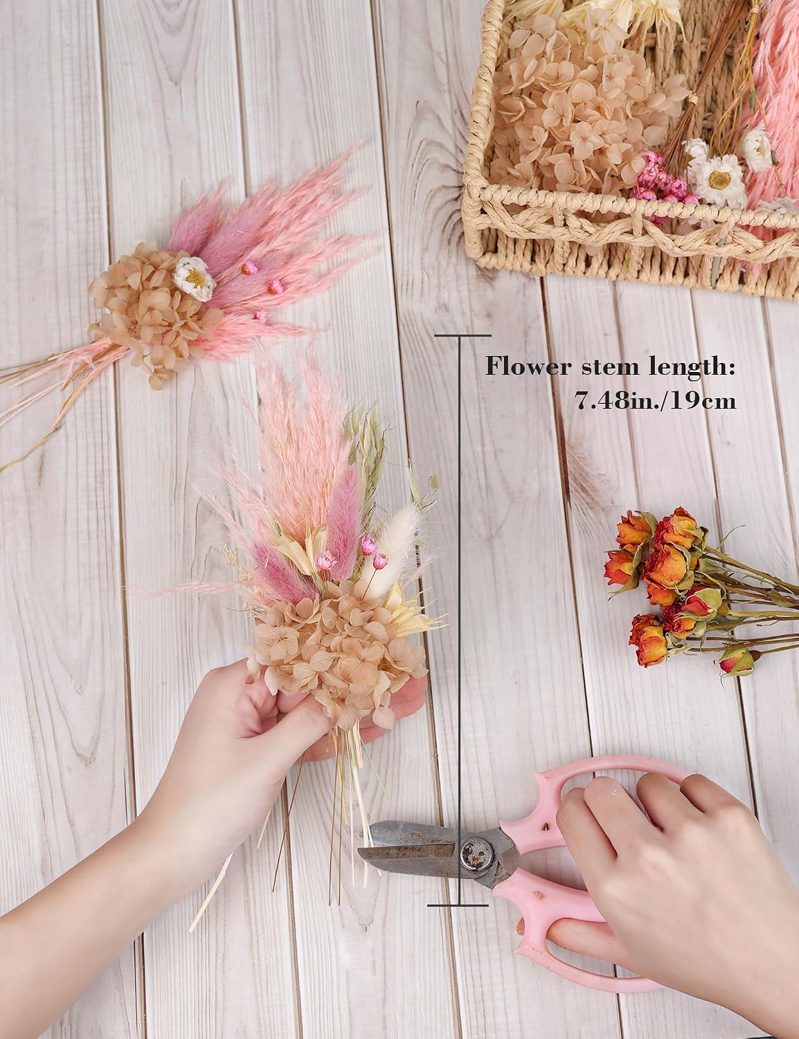 xin's convey DIY Natural Dried Flower Set for Vase, Bulk Boho Dried Flowers with Stems,Fall Decor, Mini Flower Arrangements.(Pink)